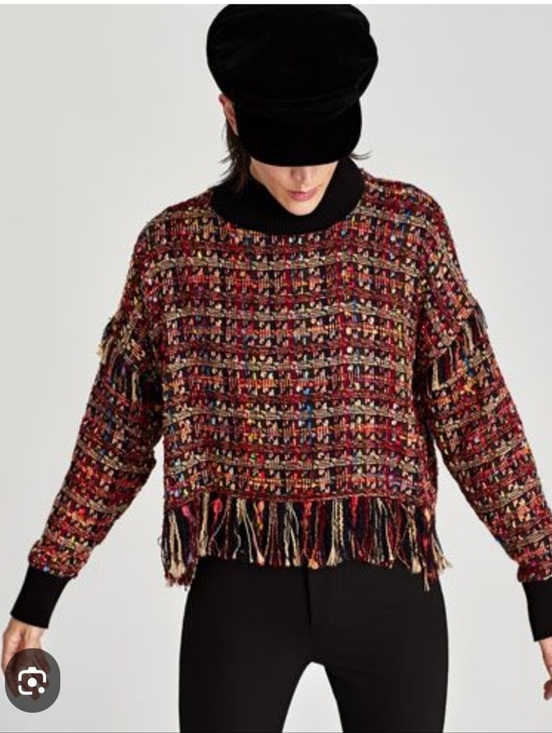 Zara Sweaters - Zara Multicolor Fringe Sweater Oversized Woven Crochet Tweed Multicolor Large